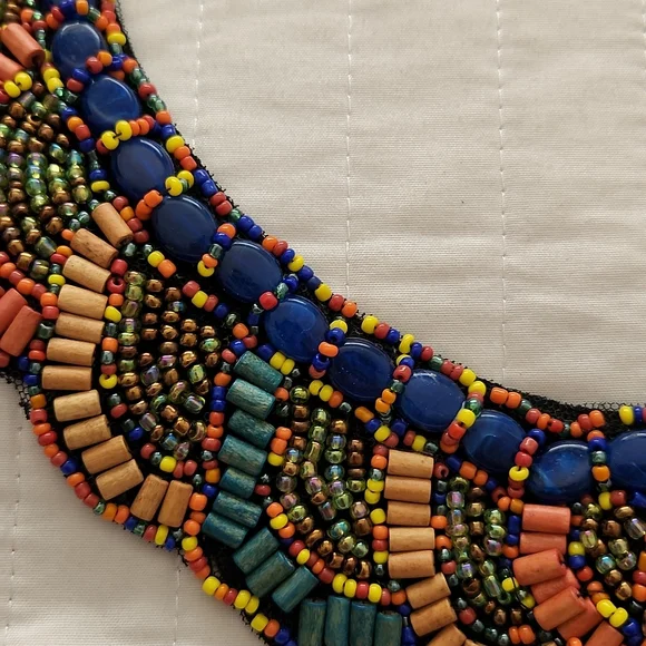 Handmade Beaded Necklace w/Ribbon Tie - Picture 4 of 5